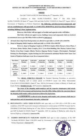 Page 1 of 5 GOVERNMENT of MEGHALAYA OFFICE of the DEPUTY COMMISSIONER :: EAST KHASI HILLS DISTRICT ::SHILLONG:: ORDER Private Es