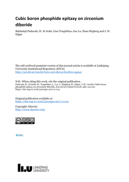 Cubic Boron Phosphide Epitaxy on Zirconium Diboride Balabalaji Padavala, H