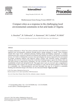 Compact Cities As a Response to the Challenging Local Environmental Constraints in Hot Arid Lands of Algeria