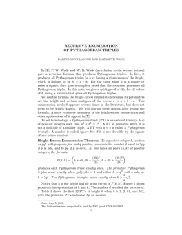 Recursive Enumeration of Pythagorean Triples