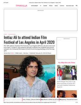 Imtiaz Ali to Attend Indian Film Festival of Los Angeles in April 2020