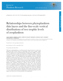 Relationships Between Phytoplankton Thin Layers and the Fine-Scale Vertical Distributions of Two Trophic Levels of Zooplankton