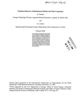 Oxidation Behavior of Molybdenum Silicides and Their Composites K