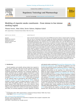 Modeling of Cigarette Smoke Constituents - from Intense to Less Intense T Smoking Regime ∗ Thomas Verron , Rémi Julien, Xavier Cahours, Stéphane Colard