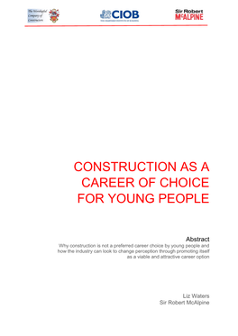 Construction As a Career of Choice for Young People