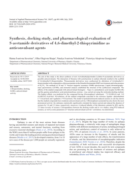 Synthesis, Docking Study, and Pharmacological Evaluation of S-Acetamide Derivatives of 4,6-Dimethyl-2-Thiopyrimidine As Anticonvulsant Agents