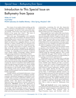 Introduction to This Special Issue on Bathymetry from Space