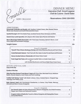 DINNER MENU Jy Executive Chef: Emeril Lagasse Chef De Cuisine: David Slater