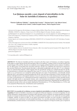 Las Quínoas Oncoids: a New Deposit of Microbialites in the Salar De Antofalla (Catamarca, Argentina)