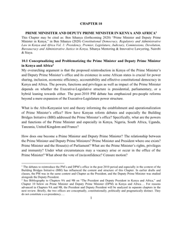 1 CHAPTER 10 PRIME MINISITER and DEPUTY PRIME MINISTER in KENYA and AFRICA1 10.1 Conceptualizing and Problematizing the Prime Mi