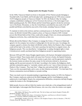 Background to the Douglas Treaties in the 1840S, Vancouver Island Was Home to Thousands of First Nations People Belonging to Nu