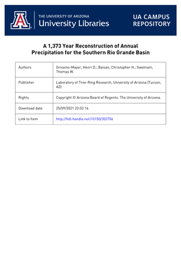 A 1,373 Year Reconstruction of Annual Precipitation for the Southern Rio Grande Basin