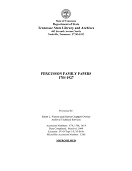 Fergusson Family Papers 1784-1927
