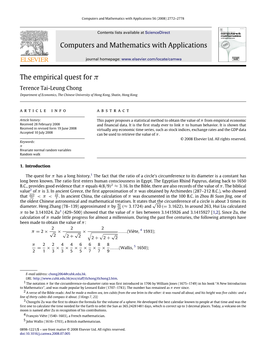 Computers and Mathematics with Applications the Empirical Quest for Π