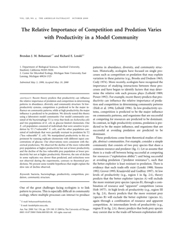 The Relative Importance of Competition and Predation Varies with Productivity in a Model Community