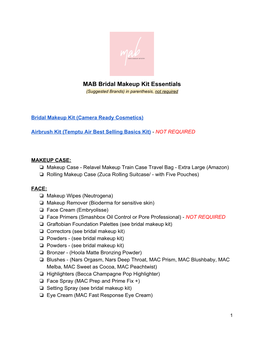 MAB Bridal Makeup Kit Essentials (Suggested Brands) in Parenthesis, Not Required ​