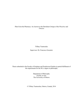 An Answer to the Derridean Critique of the Phaedrus and Timaeus Tiffany