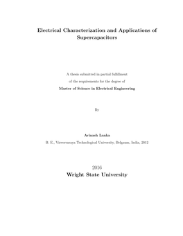 Electrical Characterization and Applications of Supercapacitors 2016 Wright State University