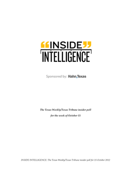 INSIDE INTELLIGENCE: the Texas Weekly/Texas Tribune Insider Poll for 15 October 2012