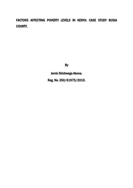 Factors Affecting Poverty Levels in Kenya: Case Study Busia County