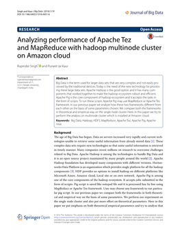 Analyzing Performance of Apache Tez and Mapreduce with Hadoop Multinode Cluster on Amazon Cloud