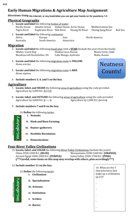 Early Human Migrations & Agriculture Map Assignment