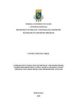 Federal University of Ceará Center of Sciences Department of Organic and Inorganic Chemistry Bachelor’S in Chemistry Program