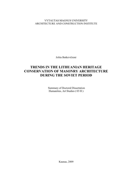 Trends in the Lithuanian Heritage Conservation of Masonry Architecture During the Soviet Period