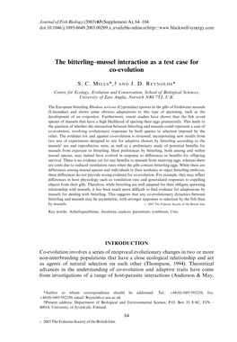 The Bitterling–Mussel Interaction As a Test Case for Co-Evolution