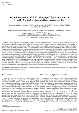 Vanadiocarpholite, Mn2+V3+Al(Si2o6)(OH)4, A