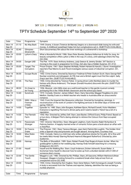 TPTV Schedule September 14Th to September 20Th 2020