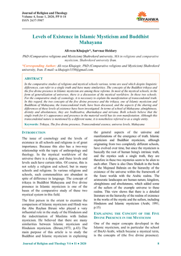 Levels of Existence in Islamic Mysticism and Buddhist Mahayana