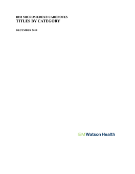 Ibm Micromedex® Carenotes Titles by Category