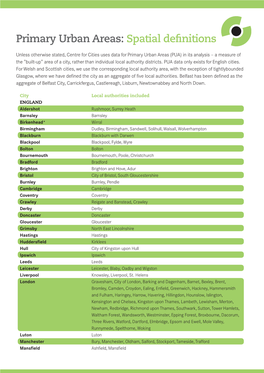 Primary Urban Areas: Spatial Definitions