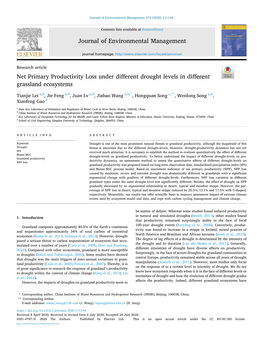 Net Primary Productivity Loss Under Different Drought Levels in Different Grassland Ecosystems