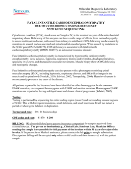Fatal Infantile Cardioencephalomyopathy Due to Cytochrome C Oxidase Deficiency Sco2 Gene Sequencing