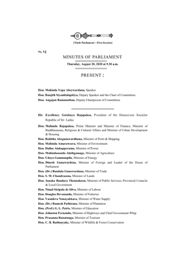 Minutes of Parliament Present