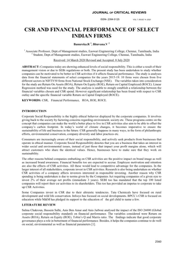 Csr and Financial Performance of Select Indian Firms