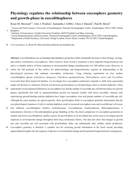 Physiology Regulates the Relationship Between Coccosphere Geometry and Growth-Phase in Coccolithophores Rosie M