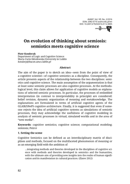 On Evolution of Thinking About Semiosis: Semiotics Meets Cognitive Science