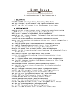 Download Nino Ricci's CV As A