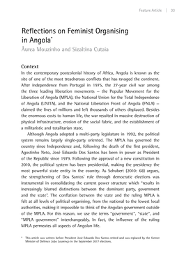 Reflections on Feminist Organising in Angola* Âurea Mouzinho and Sizaltina Cutaia
