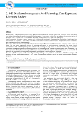 2, 4-D Dichlorophenoxyacetic Acid Poisoning; Case Report And