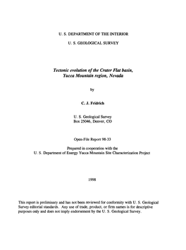 Tectonic Evolution of the Crater Flat Basin, Yucca Mountain Region, Nevada