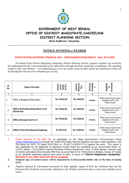 GOVERNMENT of WEST BENGAL OFFICE of DISTRICT MAGISTRATE,DARJEELING DISTRICT PLANNING SECTION Below Rajbhavan, Darjeeling