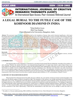 A Legal Burial to the Futile Case of the Kohinoor Diamond in India