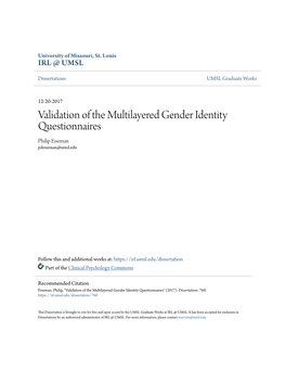 Validation of the Multilayered Gender Identity Questionnaires Philip Eiseman Pdeiseman@Umsl.Edu