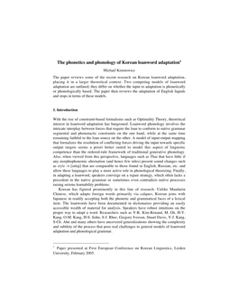 The Phonetics and Phonology of Korean Loanword Adaptation*