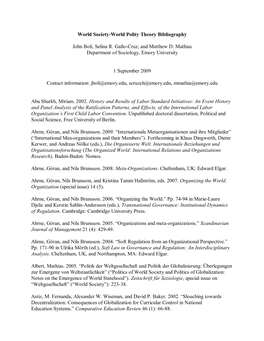 World Society-World Polity Theory Bibliography John Boli, Selina R. Gallo-Cruz, and Matthew D. Mathias Department of Sociology