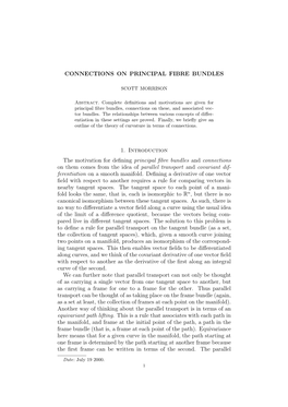 CONNECTIONS on PRINCIPAL FIBRE BUNDLES 1. Introduction